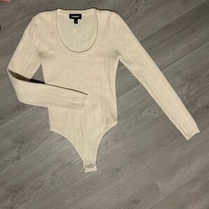 Express Cream Ribbed Knit Top